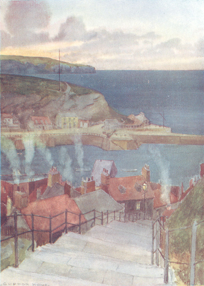 YORKS. Evening at Whitby 1908 old antique vintage print picture